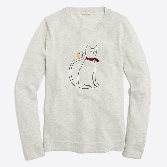 J. Crew Factory Sweaters - J. Crew Embroidered Cat Bandana Gray Sweater L0361